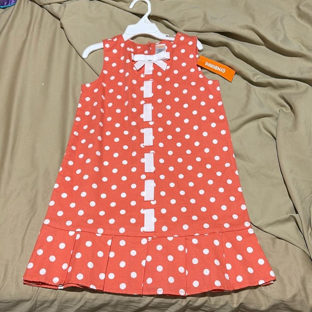 Gymboree 7 peach polka dot sleeveless drop waist dress bow detail nwt perfect